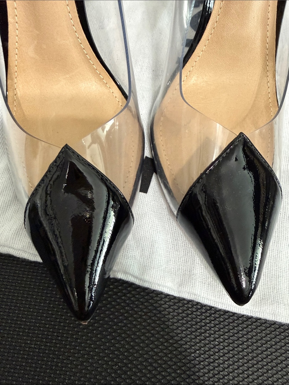 SCHUTZ Black Patent Cendi Pumps Pointed Toe Clear Panel Heels - sz 8 - Picture 11 of 13